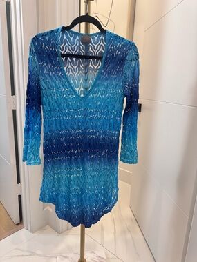 ELIF Blue Lace Overlay Swimsuit Coverup, Small